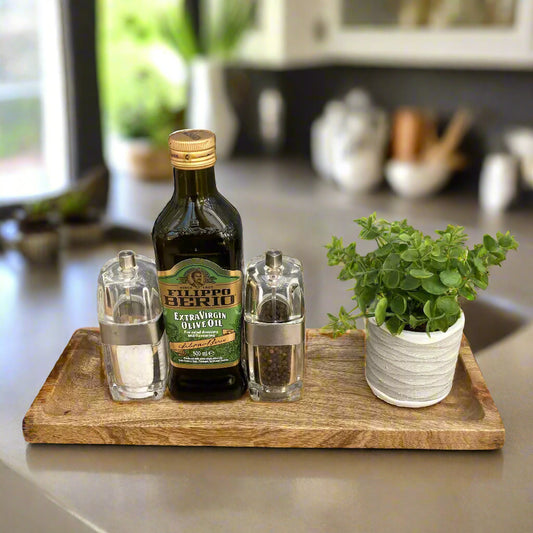 Slim Mango wood condiment tray.