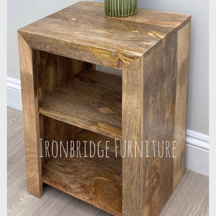 MANT-101 Cube style side table - Mango wood with open shelves