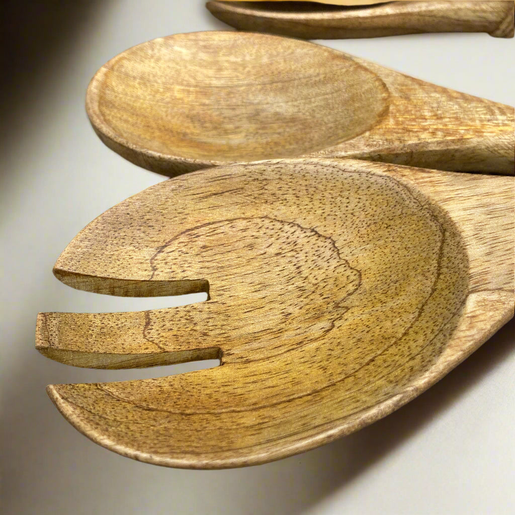 Olive grove design enamelled Mango wood salad servers