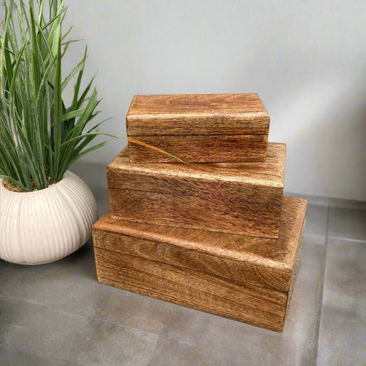 Dark Mango wood rectangular lidded boxes