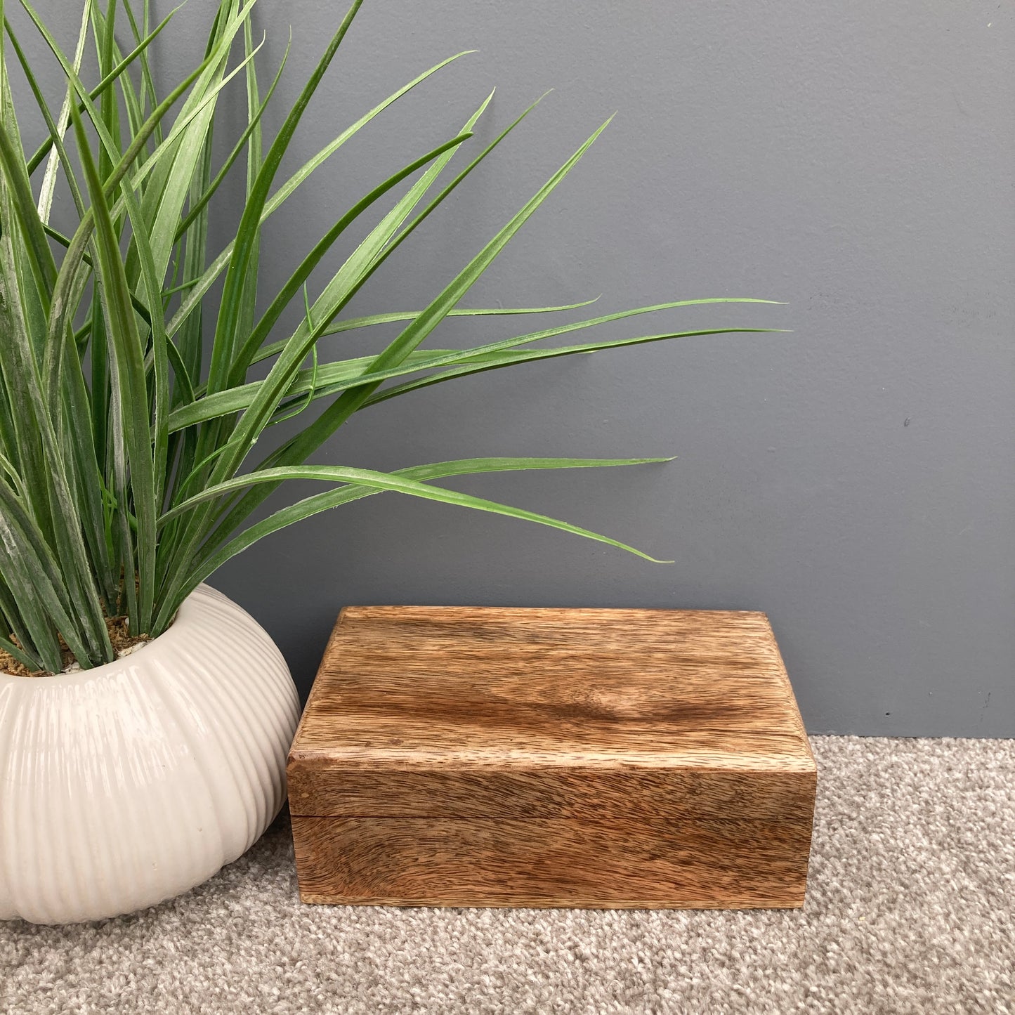 Dark Mango wood rectangular lidded boxes. Small box.