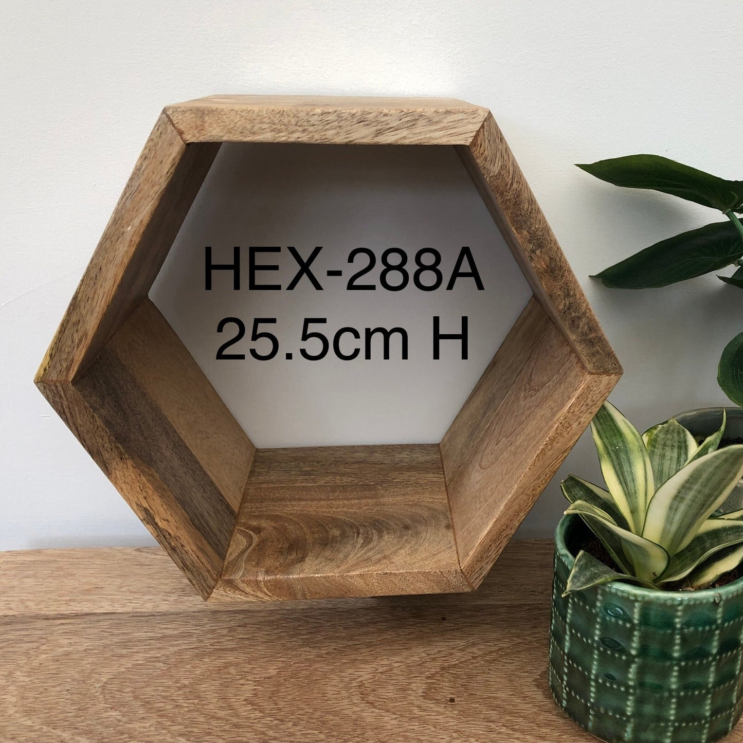 Hexagonal Mango wood floating wall shelf single. 