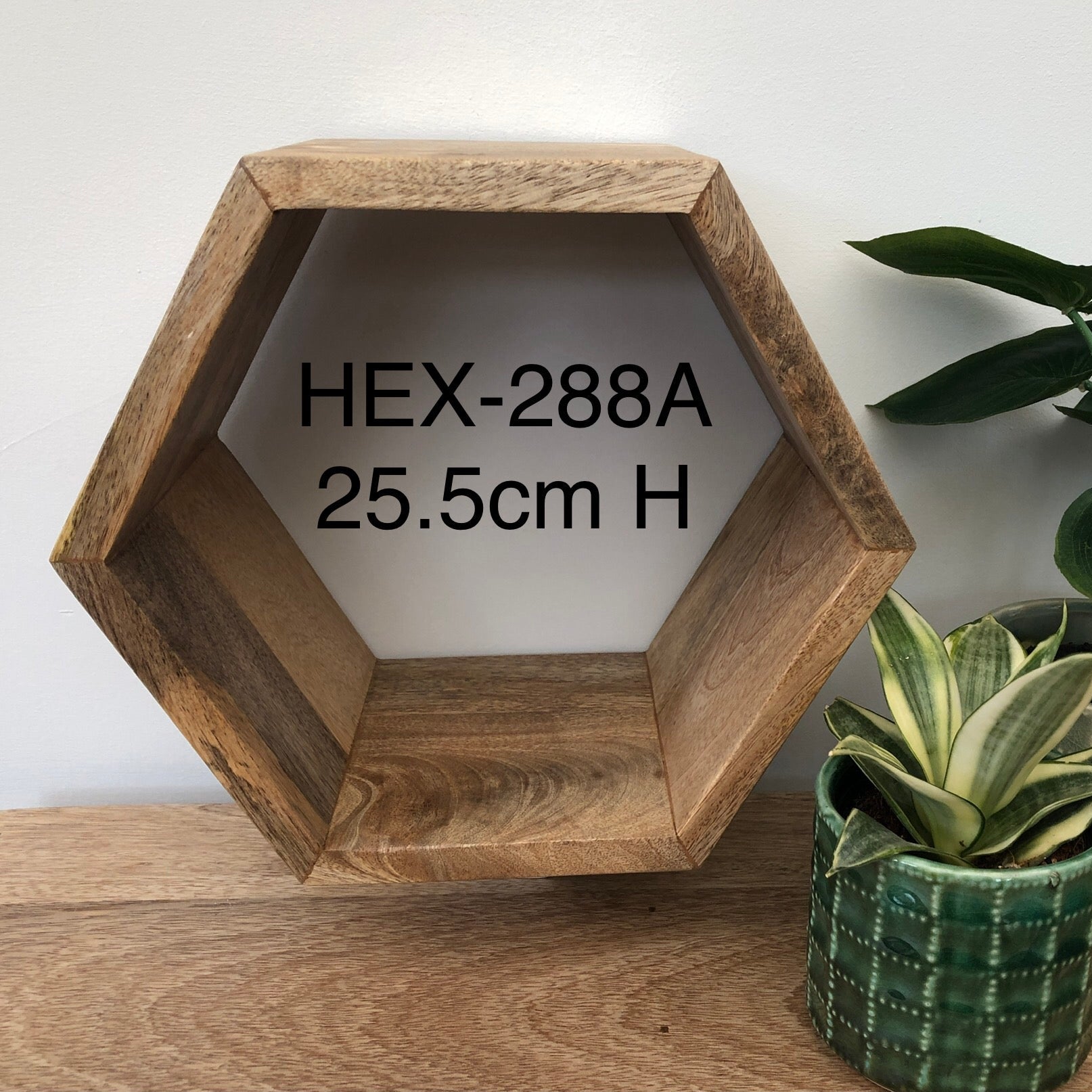 Hexagonal Mango wood floating wall shelf single. 