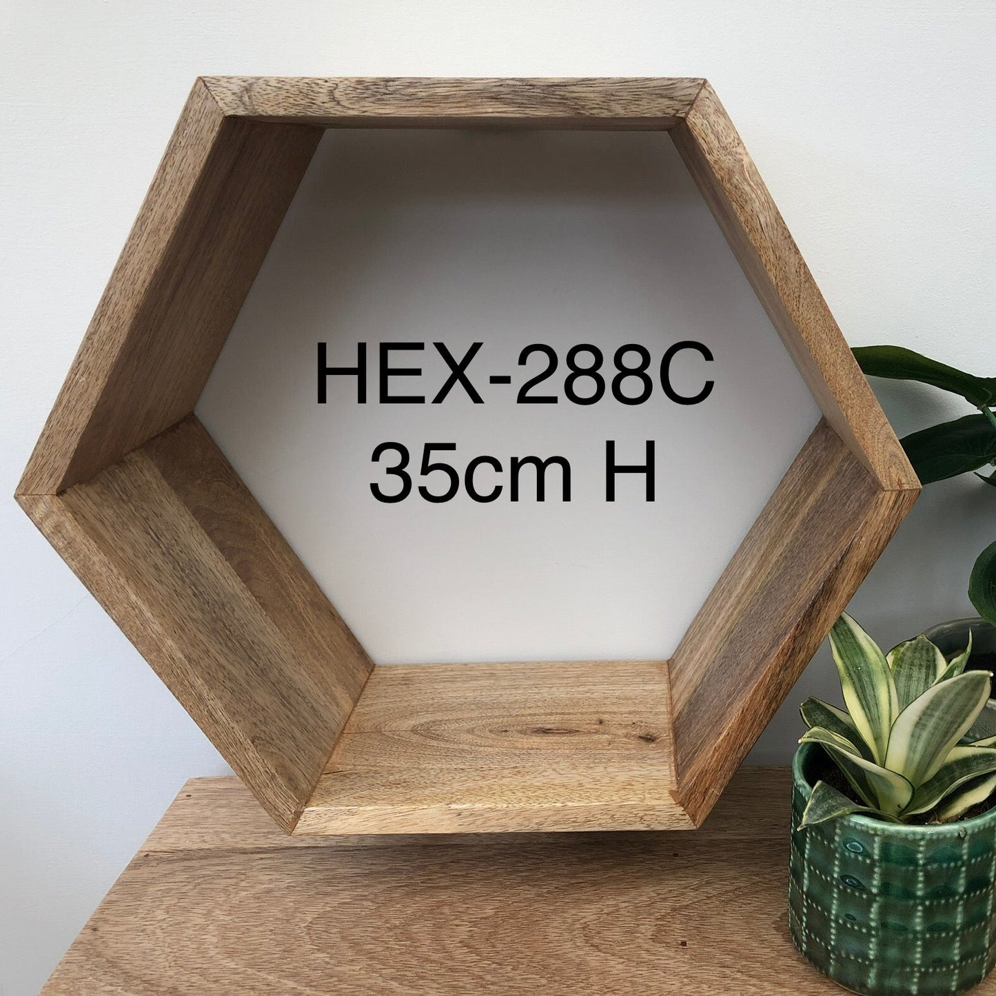 Hexagonal Mango wood floating wall shelf single. Size 3.