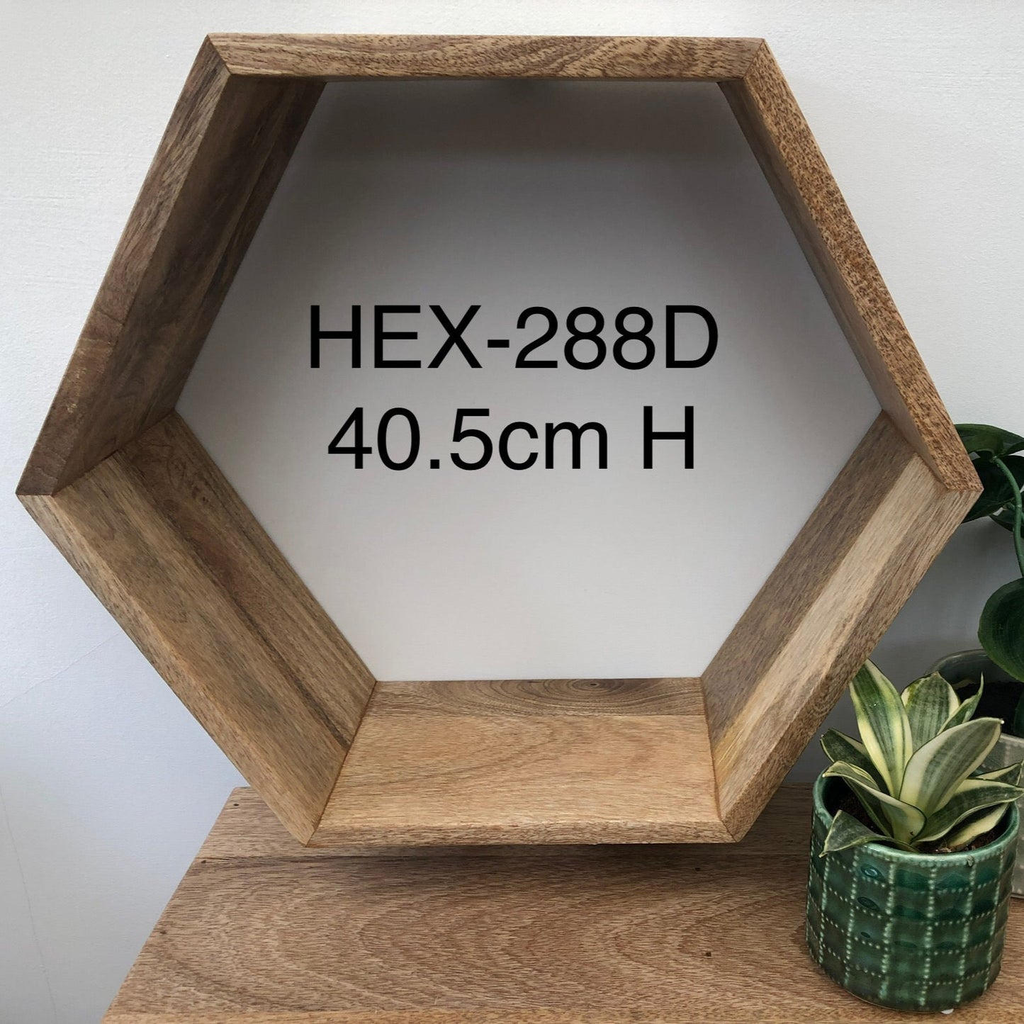 Hexagonal Mango wood floating wall shelf single. Size 4. 