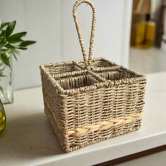Woven seagrass and water hyacinth condiment caddy