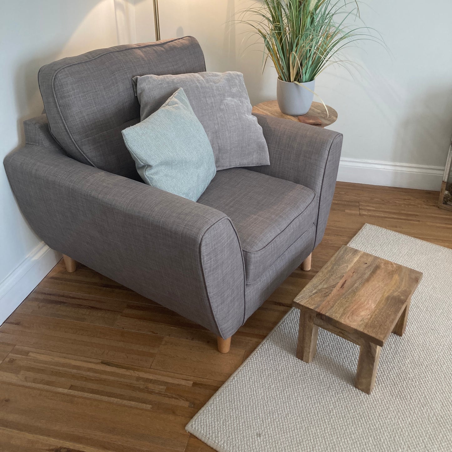 Pair of square finish Mango wood coffee tables single as a foot stool