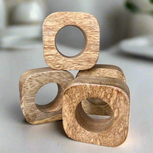 Set of solid Mango wood napkin rings.