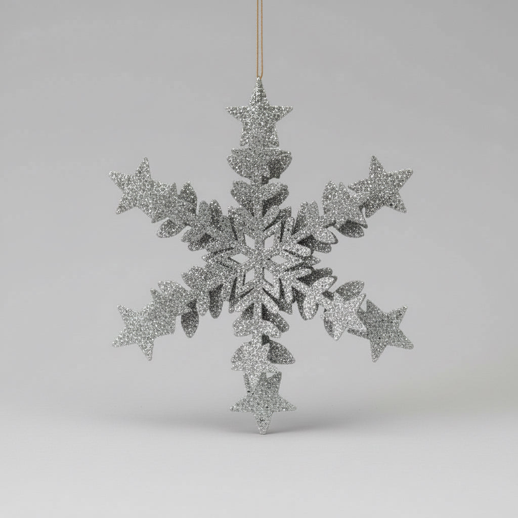 Silver snowflake displayed