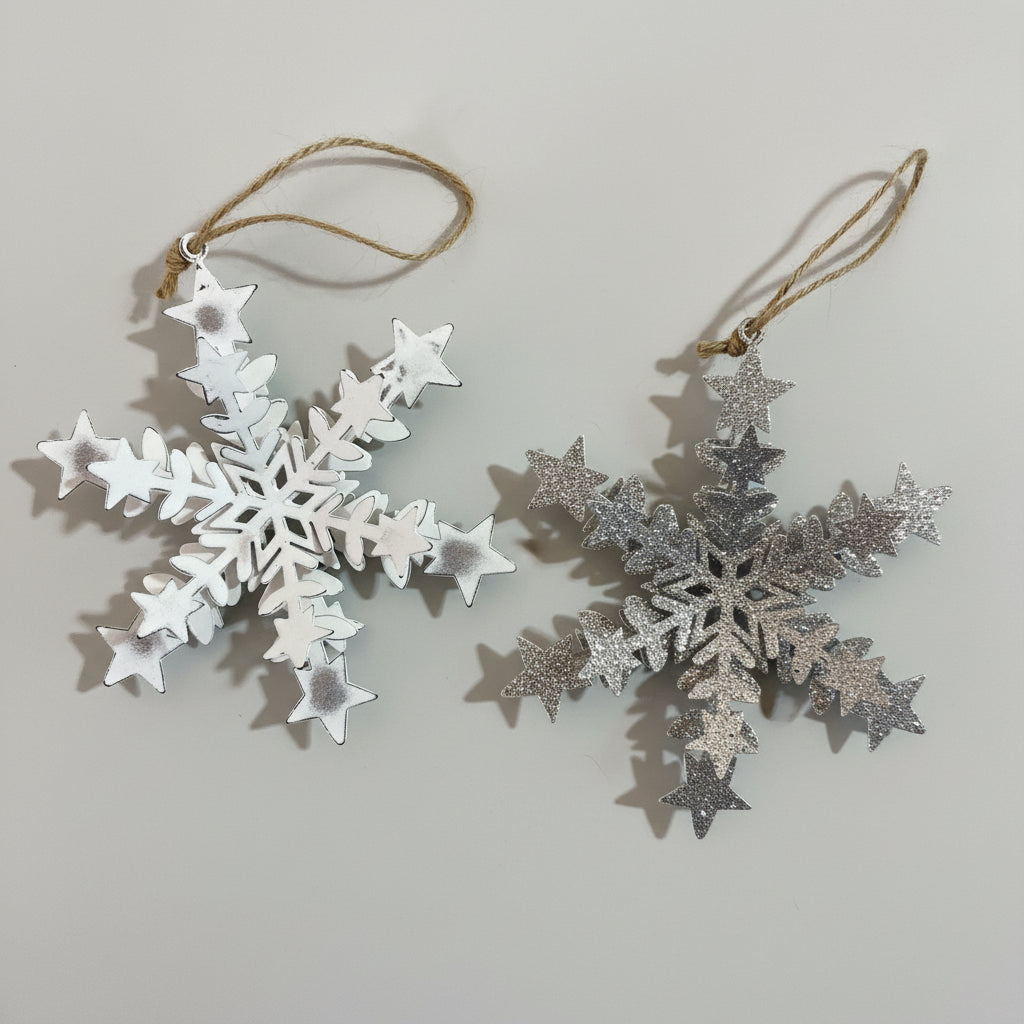 Hanging snowflake decorations