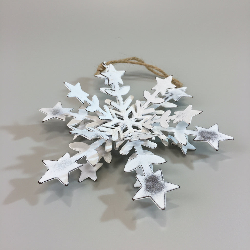 Hanging snowflake decoration - white design 