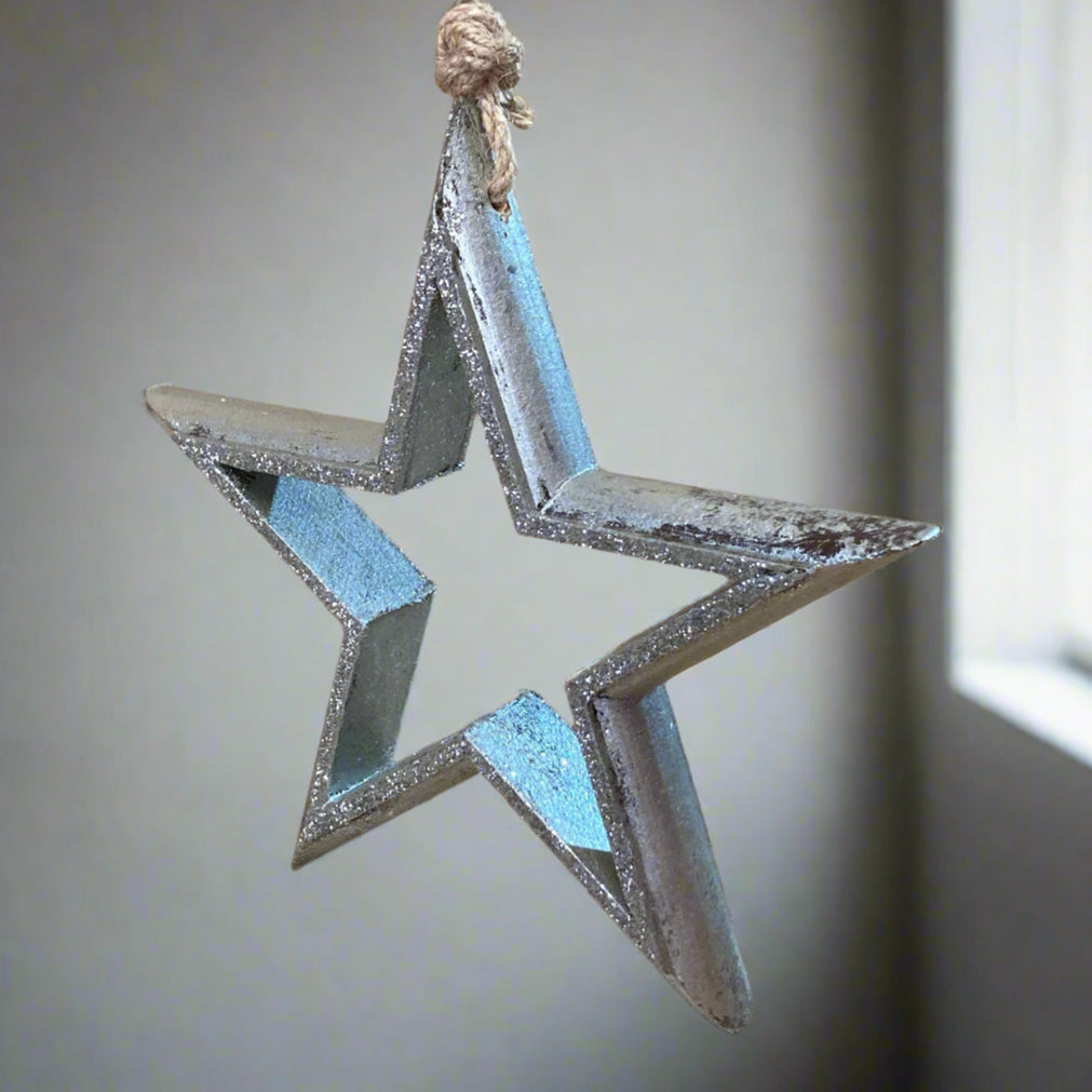 Hanging wooden star - side on