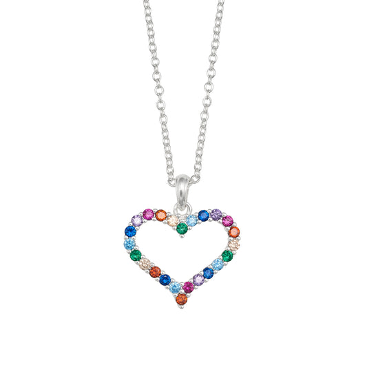 Silver multi crystal heart necklace INEC4316