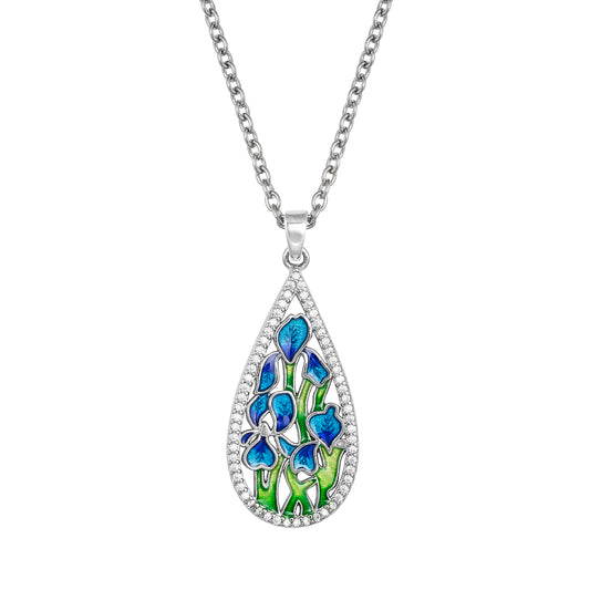 Rhodium crystal enamel flower necklace INEC4332