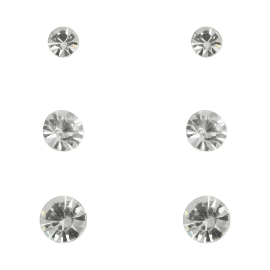 Rhodium crystal set of trio stud earrings - ITE0508