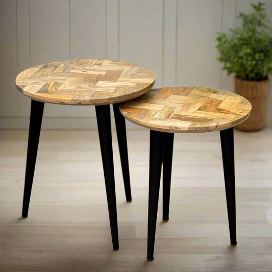 IMANT-002 Nest of 2 round Mango Parquet side tables