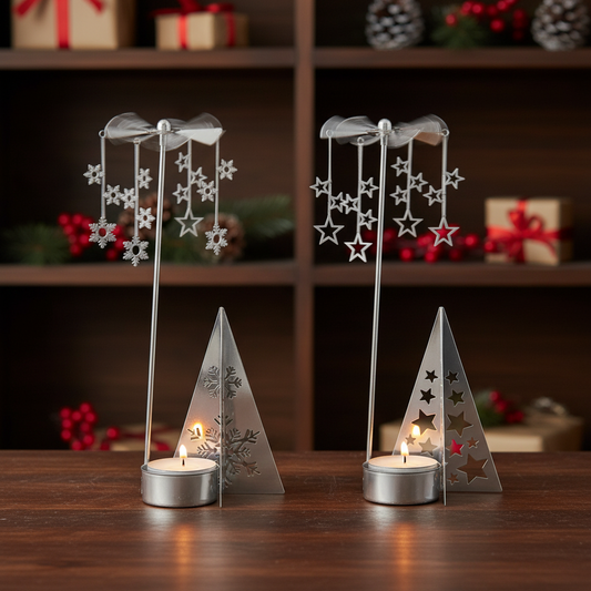 Silver Christmas spinning carousel Tea light holders