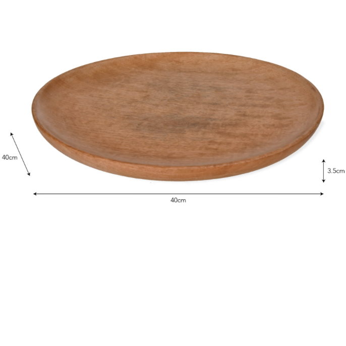 Solid Mango plate in 2 sizes, 40cm on show with other dimensions