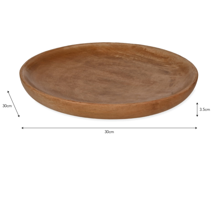 Solid Mango plate in 2 sizes, 30cm with other dimensions