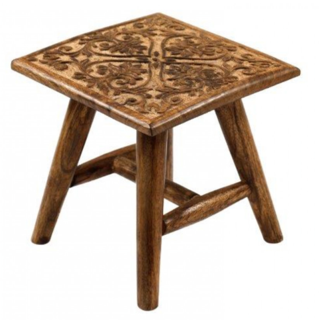 Hand carved waxed stool - design C
