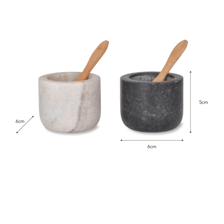 Marble and granite salt & pepper pinch pots - set of 2 with dimensions. 