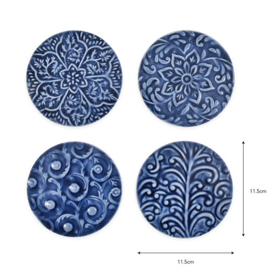 Set of 4 blue metal coasters