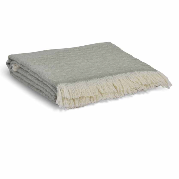 Herringbone wool throw 170x130cm- Sage. Folded. 