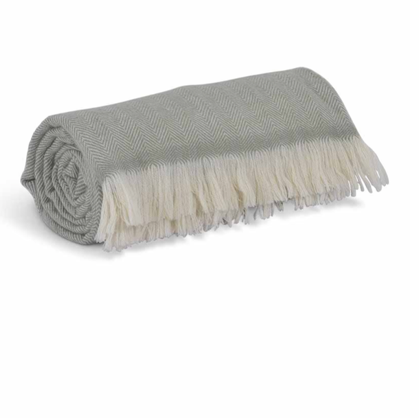 Herringbone wool throw 170x130cm- Sage. Rolled. 