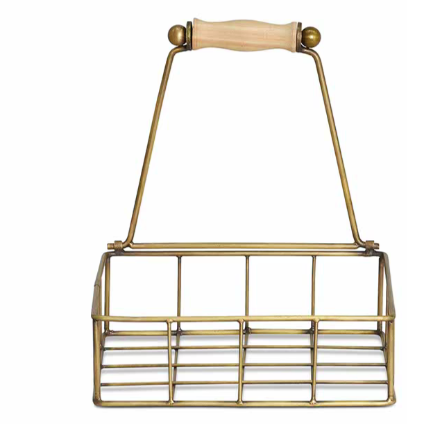 Napkin holder tray - Antique brass finish. Straight on view.