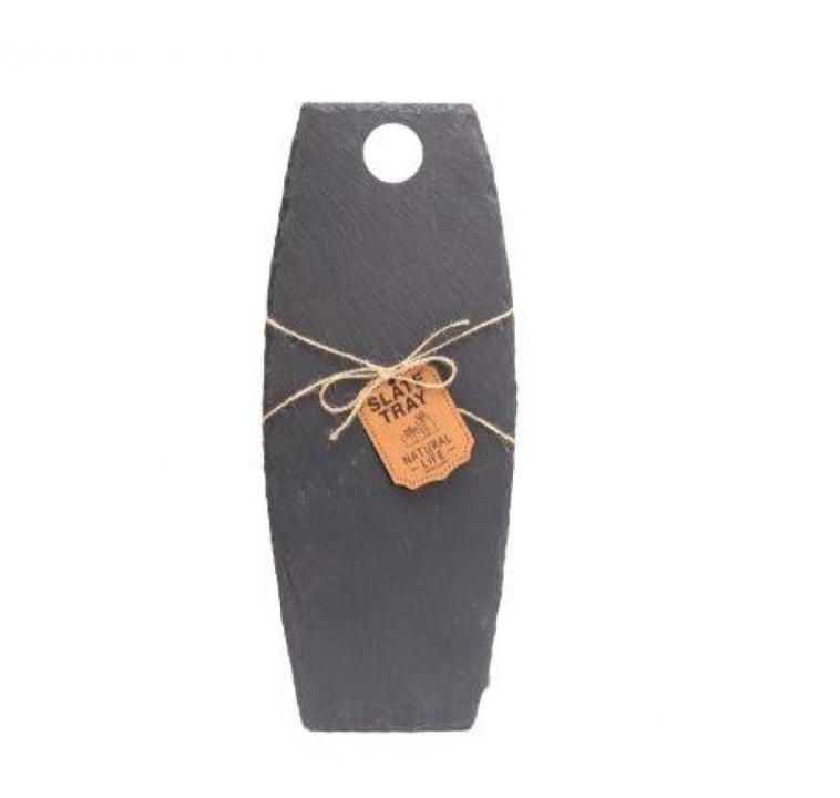 Oval slate cheese board with label