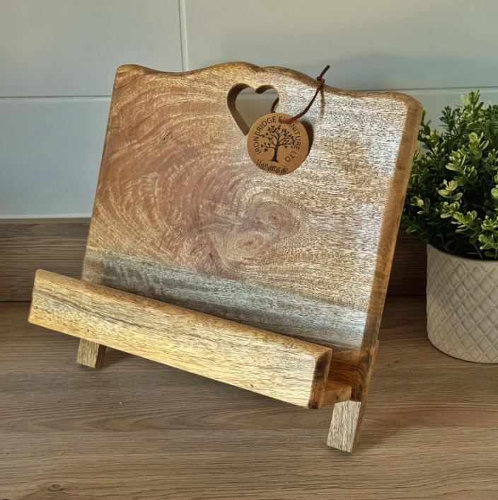 Mango wood recipe stand with cut out heart