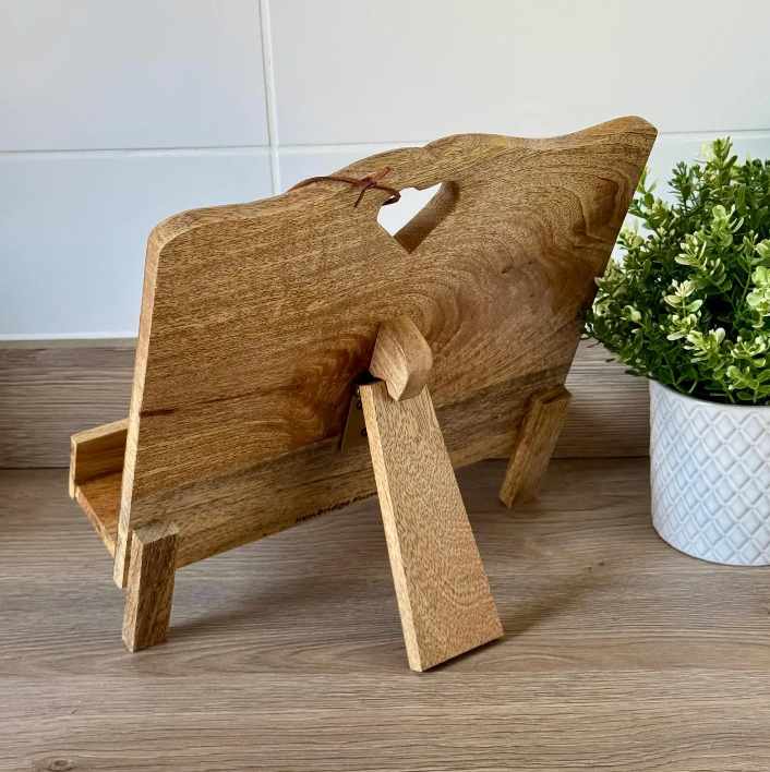 Mango wood recipe stand with cut out heart