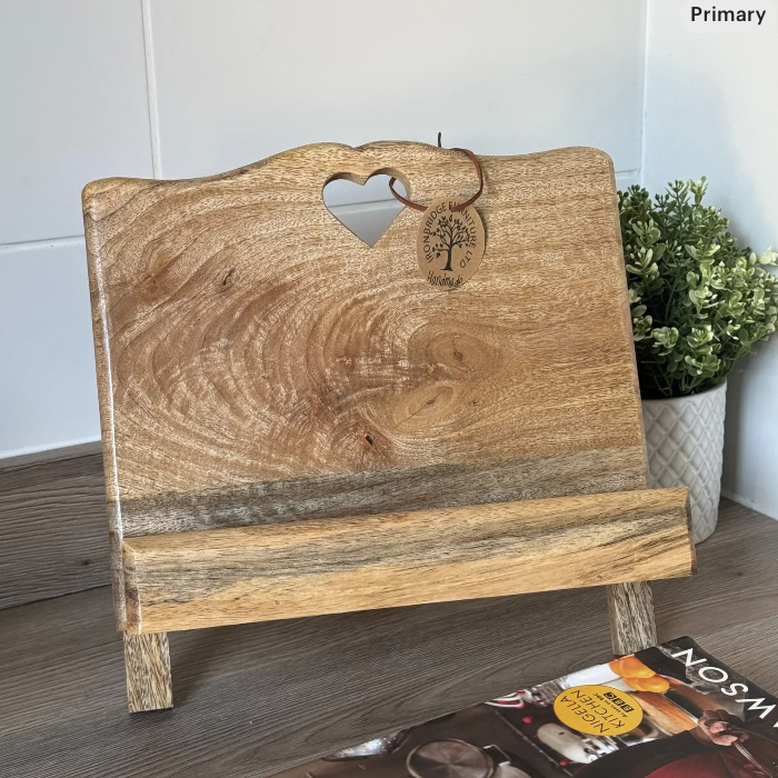 Mango wood recipe stand with cut out heart