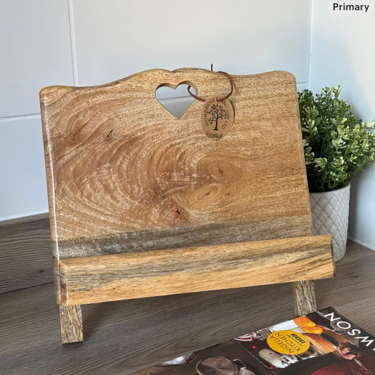Mango wood recipe stand with cut out heart