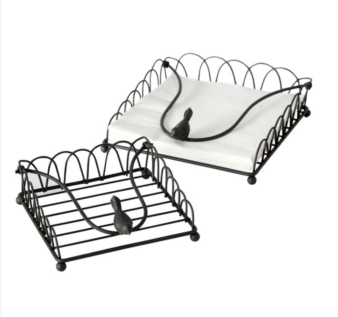 Black Metal Napkin Holder With Bird Weight - Regular or Cocktail sized