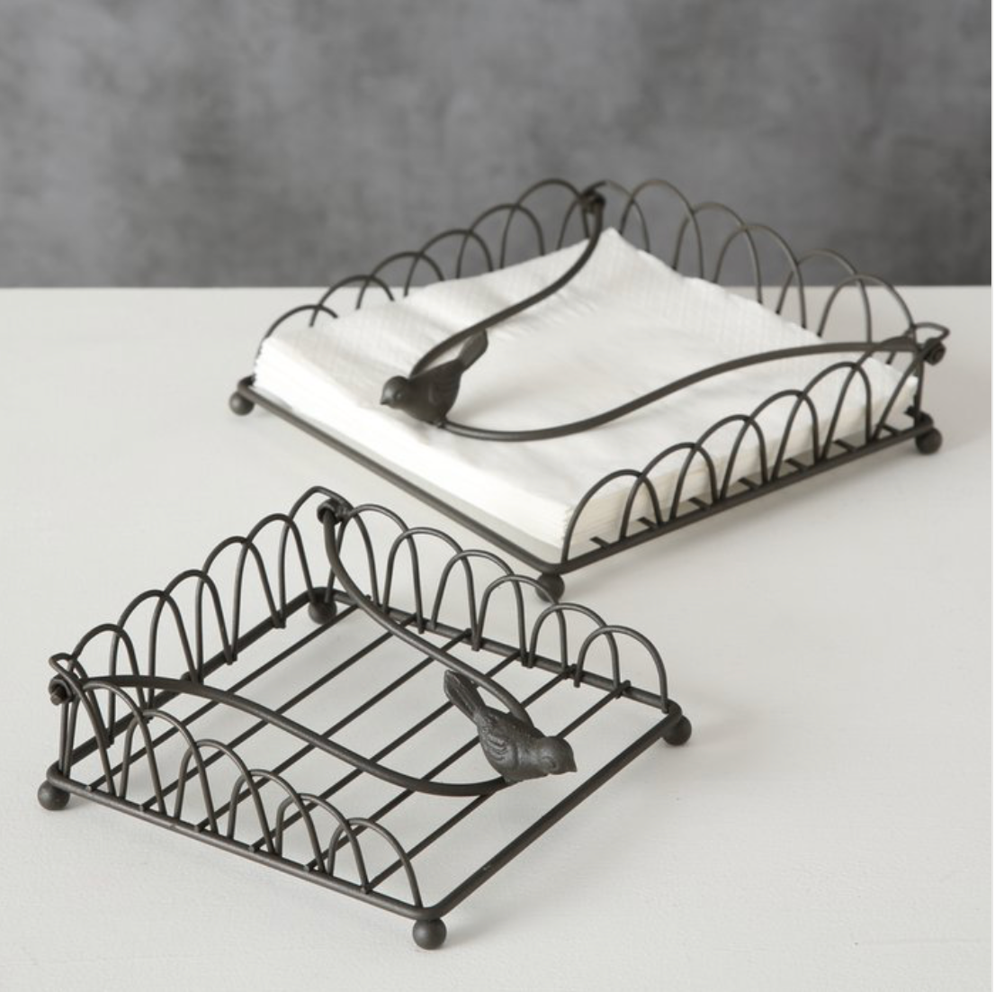 Black Metal Napkin Holder With Bird Weight - Regular or Cocktail sized