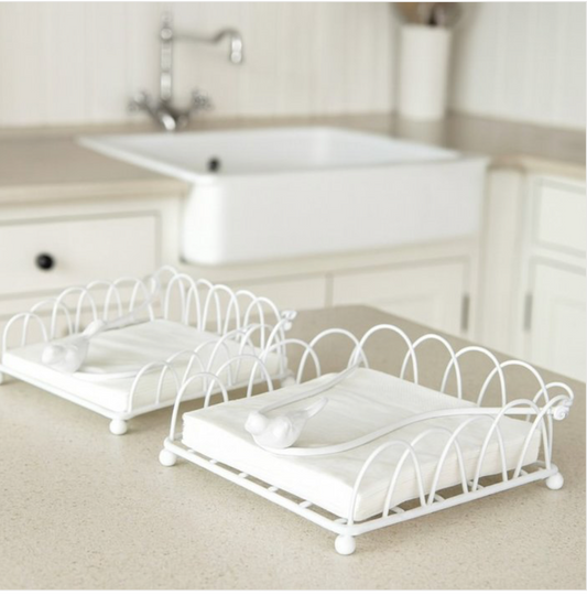 White Metal Napkin Holder With Bird Weight - Regular or Cocktail sized