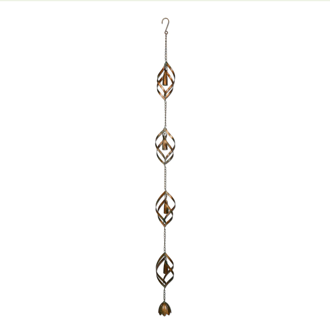 Decorative hanging chain with geometric designs on a white background