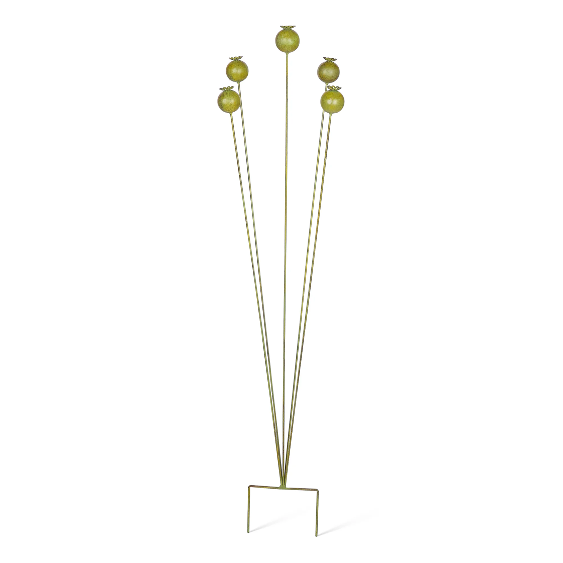 Decorative floor lamp with three spherical green lights on a white background
