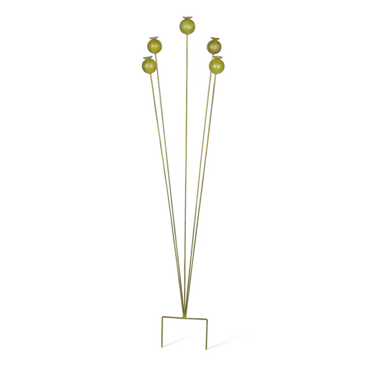 Decorative floor lamp with three spherical green lights on a white background