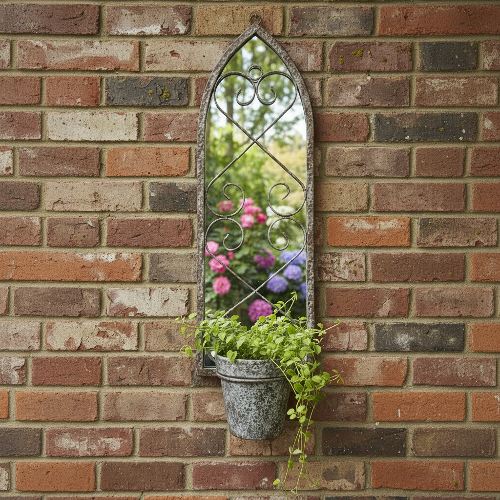 Decorative wall mirror with floral design on a white background
