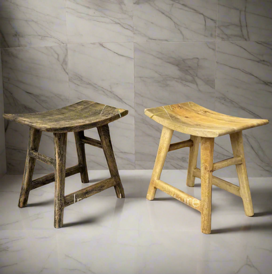 Curved rustic Mango wood stool.