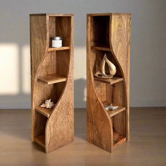 Slim Twisted Mango Wood Bookcase