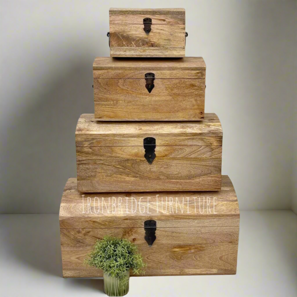 Dome topped treasure chests - Mango wood - 4 sizes available. Stacked on top of each other. 