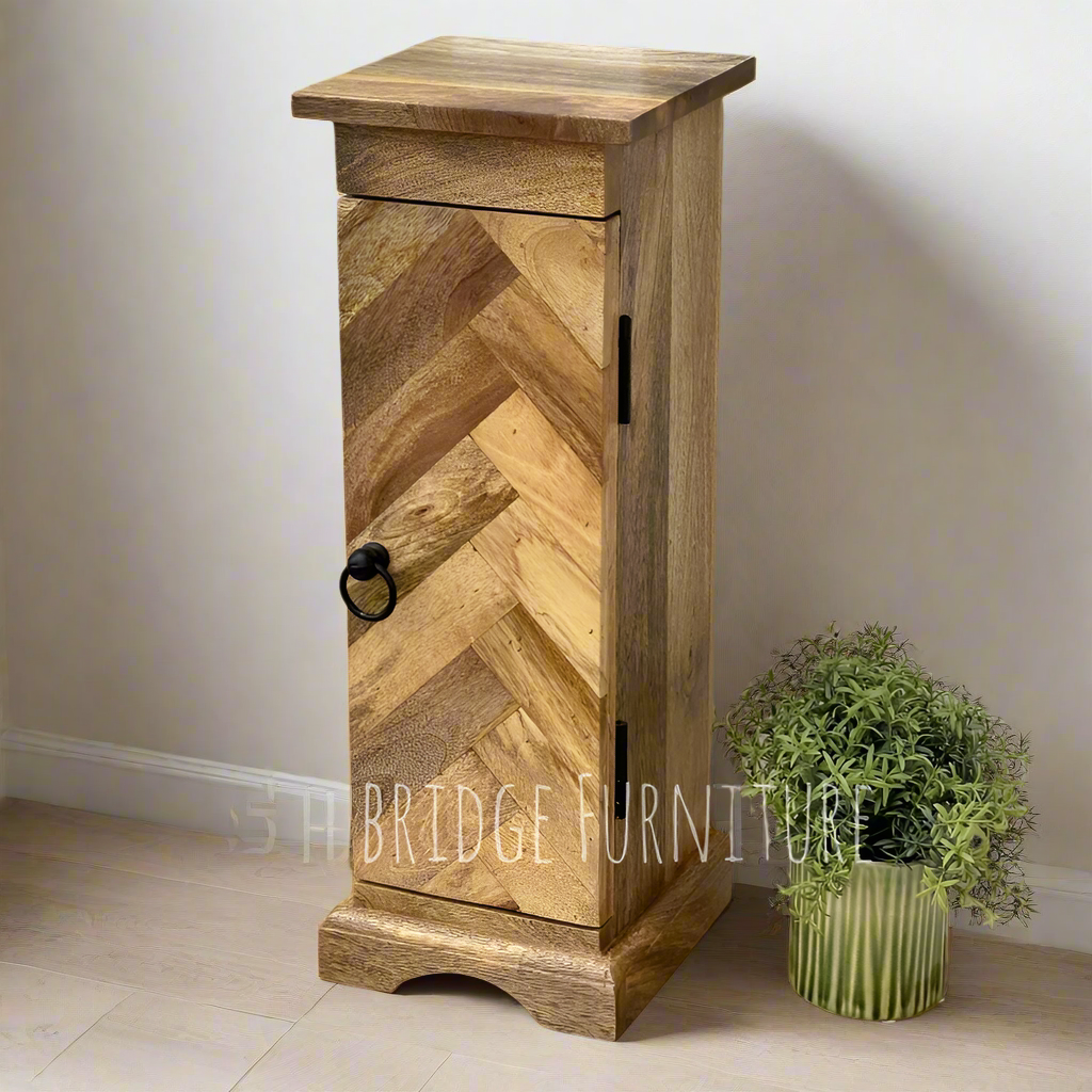 MANT-521 Parquet slim cabinet with 1 door in Mango wood