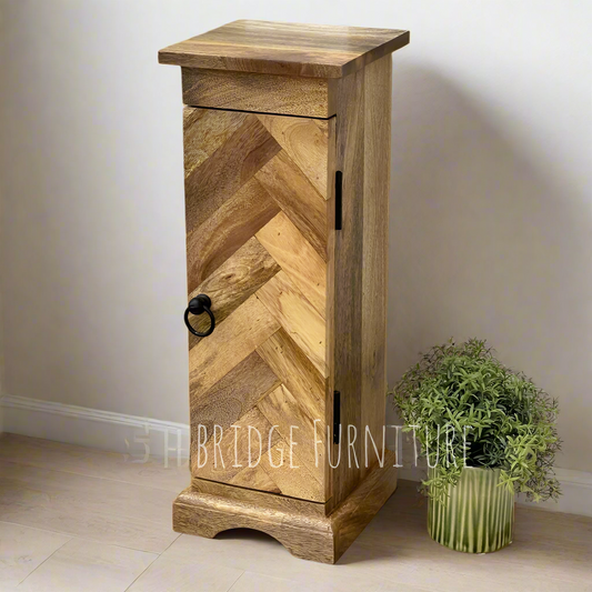 MANT-521 Parquet slim cabinet with 1 door in Mango wood