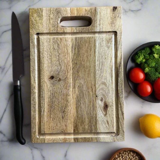 BD-22 Chunky Mango wood carving board with cut out handle