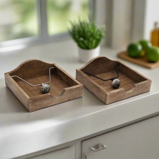Mango wood napkin holder with ceramic knob weight
