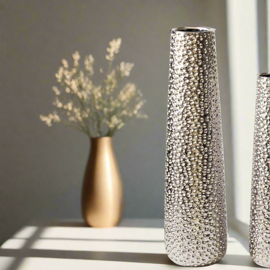 Large hammered silver metal vase