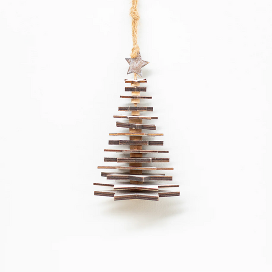 Wooden star Christmas trees on white background. 